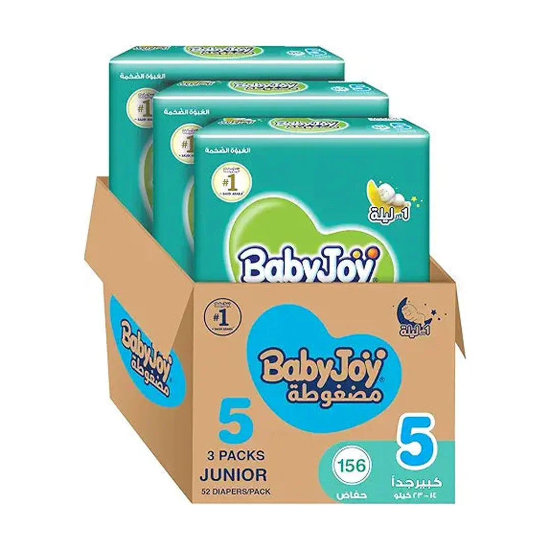 BabyJoy Compressed Diamond Pad Diaper, Size 5, Junior, 14-23 Kg, Giant Box, 198 Diapers