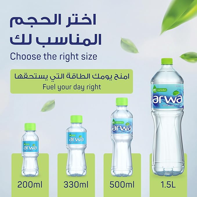 Arwa Perfectly Balanced, Low Sodium , Bottled Drinking Water , PET 200ml , pack of 48