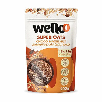 Wello Super Oats Choco Hazelnut, 200g, Organic with No Added Sugar, Healthy, Rich in Protein and Fiber