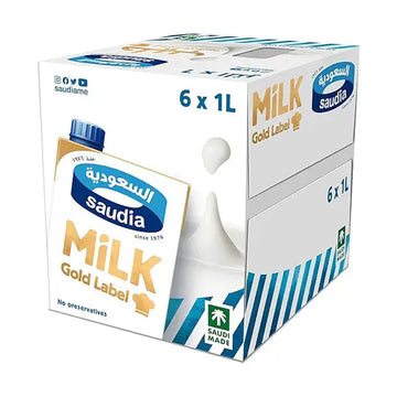 Saudia Gold Milk, 6 x 1L | Premium Full Cream Milk | Rich, Creamy & Nutrient-Packed Beverage