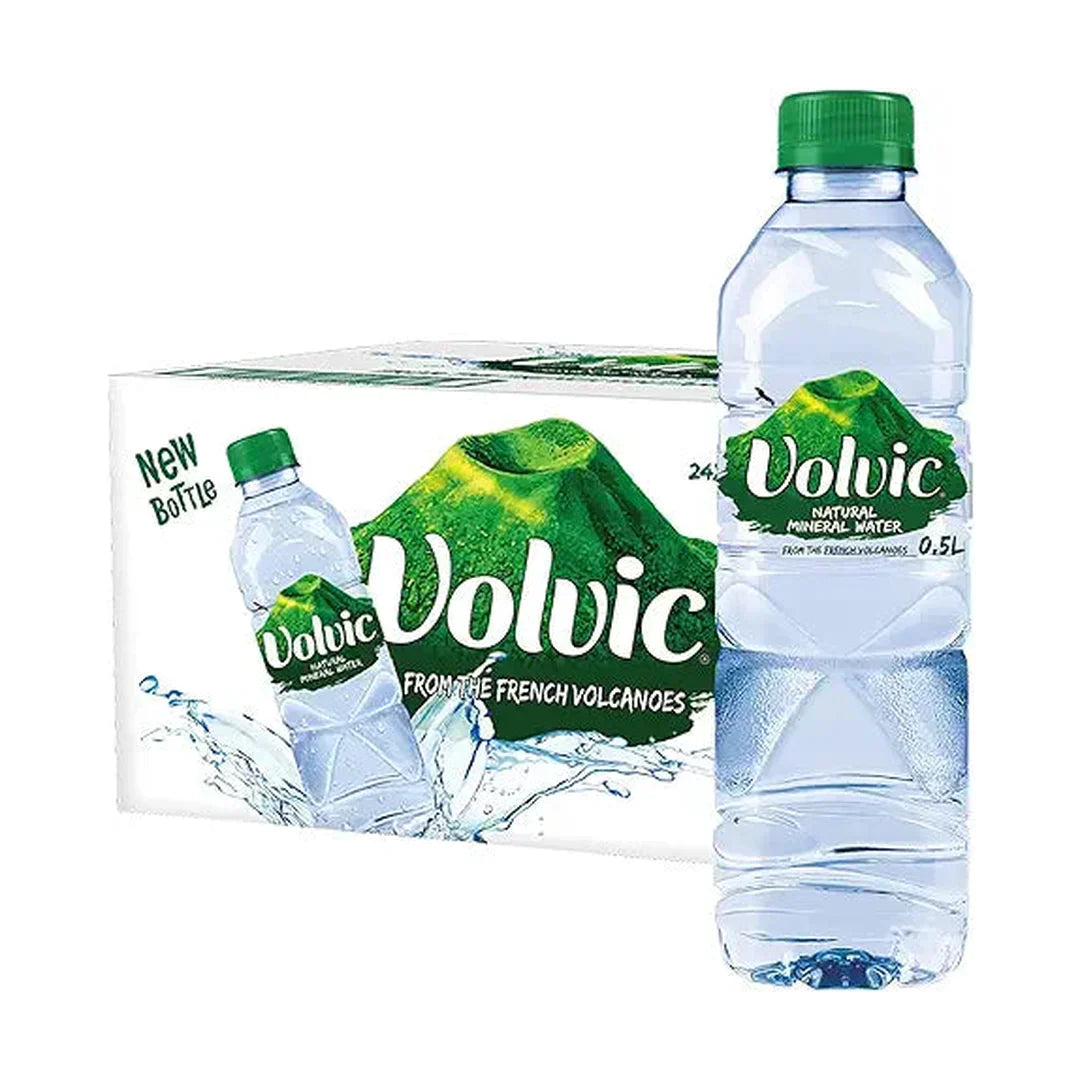 Volvic Natural Water, Mineral Drinking Water, Sustainably Sourced & Volvican Spirited Water Bottle, Case of 24 x 500ml Volvic Bottles