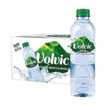 Volvic Natural Water, Mineral Drinking Water, Sustainably Sourced & Volvican Spirited Water Bottle, Case of 24 x 500ml Volvic Bottles