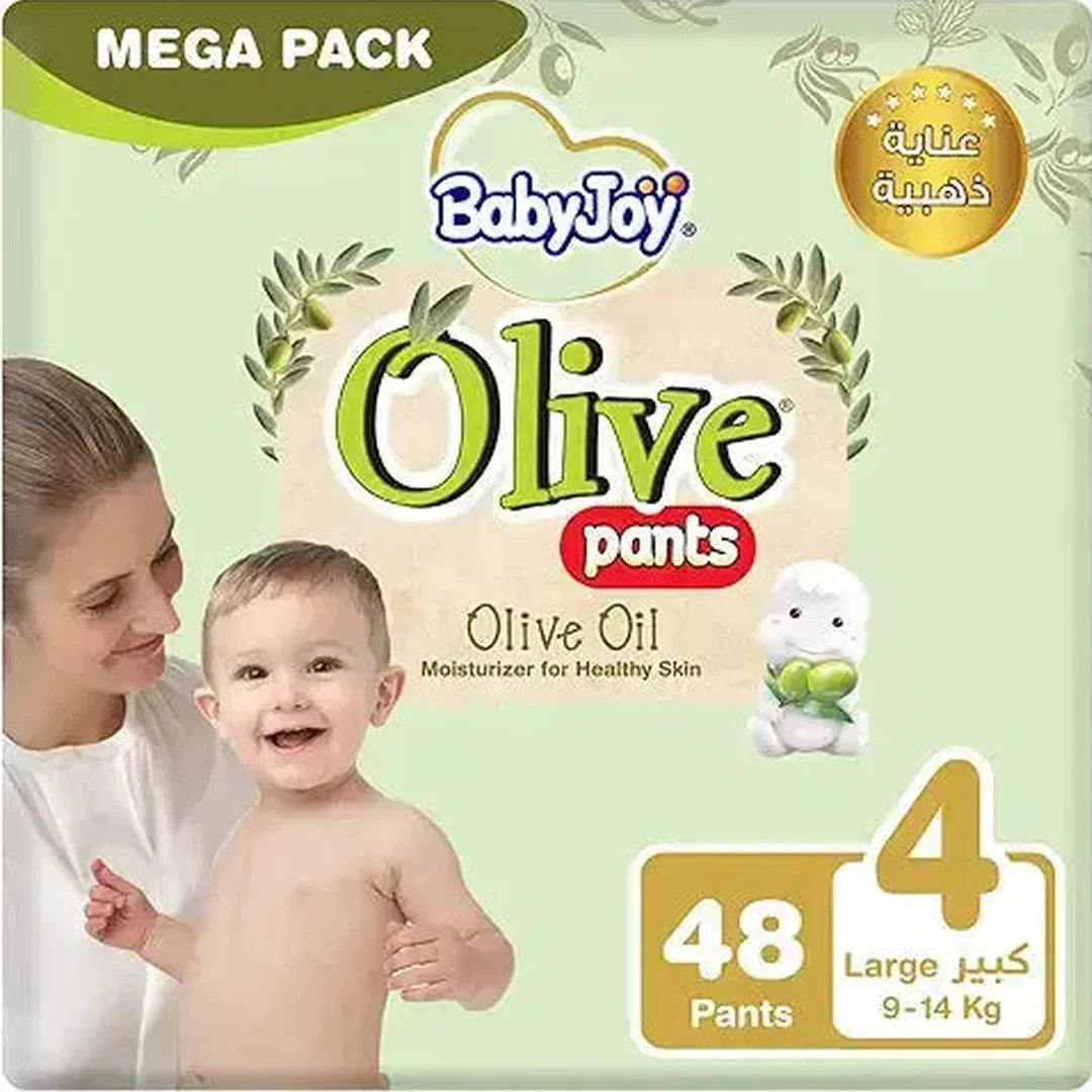 Babyjoy Olive Pants, Size 4 Large, Mega Pack, 9-14 Kg, 48 Count