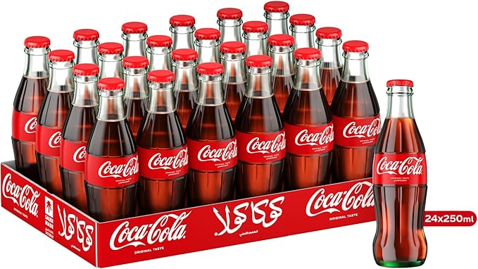 Coca-Cola Original Taste, Pack of 24x250ml Glass Bottle, Crisp Coke Soft Drinks, Serve Cola Drinks Ice Cold for Maximum Refreshment