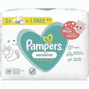 Pampers Baby Wet Wipes, Sensitive Protect, 3 Packs x56, 168 Wipes
