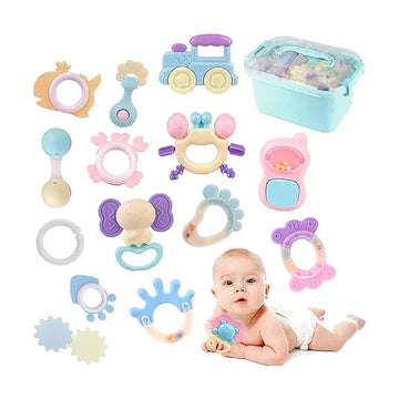 Baby Teether Toy Rattle for Baby Toys 0-12 Months Plus with Storage Box -14 Pcs BPA Free Soft Silicone Teething Toys Newborn Baby Sensory Toys Gifts 3 6 9 12 Months for Early Educational (style 2)