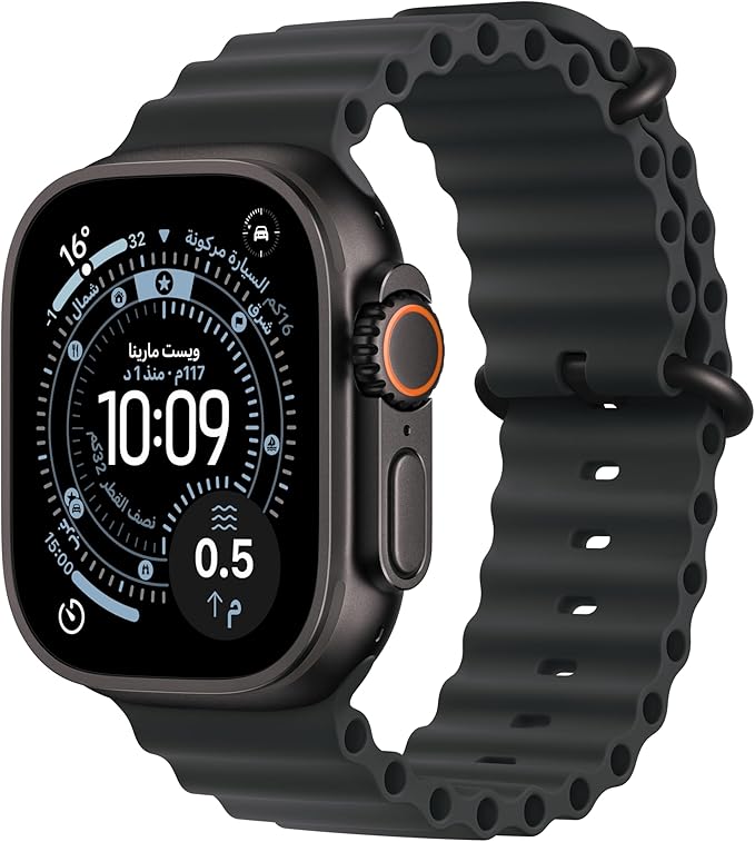 Apple Watch Ultra 3 GPS + Cellular 49mm Premium Running and Multisport Smartwatch with Rugged Black Titanium Case with Black Ocean Band. Advanced Health and Fitness Tracking
