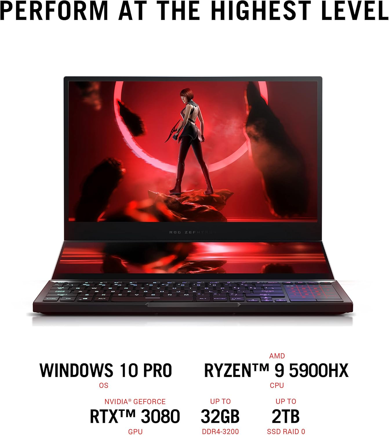 ASUS ROG Zephyrus Duo SE 15 Gaming Laptop, 15.6” 4K 120Hz IPS Type Display, NVIDIA GeForce RTX 3080, AMD Ryzen 9 5900HX, 32GB DDR4, 2TB RAID 0 SSD, Per-Key RGB Keyboard, Windows 10 Pro, GX551QS-XS99