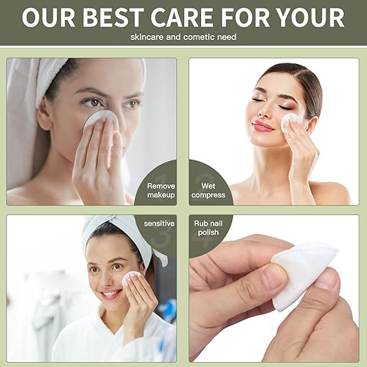 SKY-TOUCH 100% cotton makeup remover pads, 150 pieces of soft round cotton pads. Suitable for sensitive skin, gentle makeup removal, pure cotton round makeup remover pads, soft and durable, 5.8*5.8cm