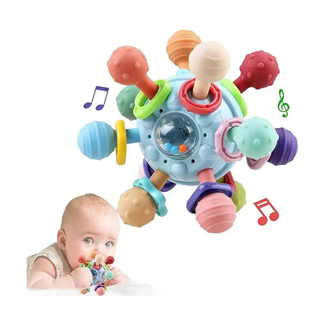 Baby Sensory Teething Toys - Montessori Teethers & Rattles - BPA Free Silicone & Plastic - Blue - Newborn to 18 Months