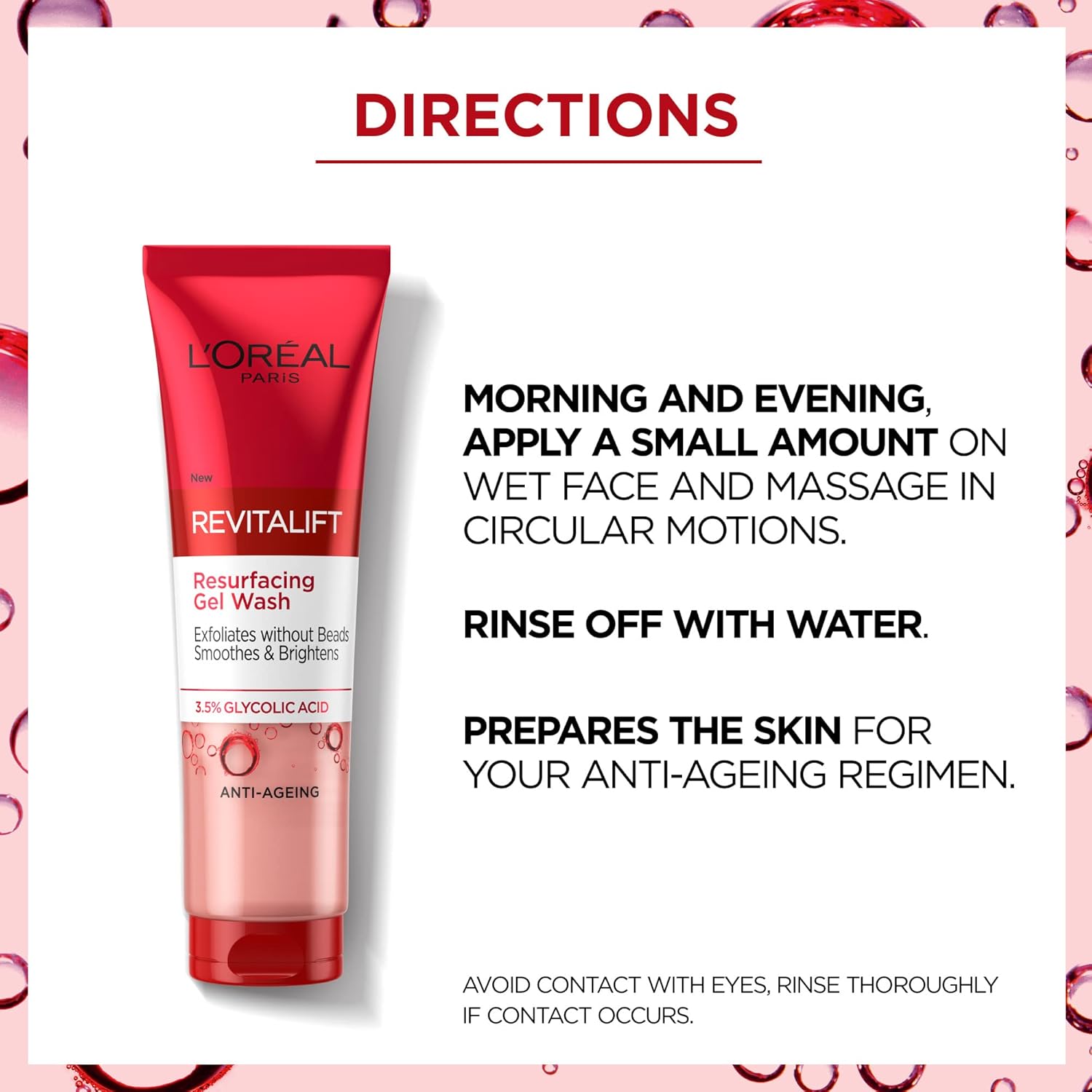 L'ORÉAL Paris 3.5% Glycolic Acid Cleanser, Revitalift Glycolic Resurfacing Gel Wash, Gently Exfoliates To Smooth & Brighten Skin – 150ml