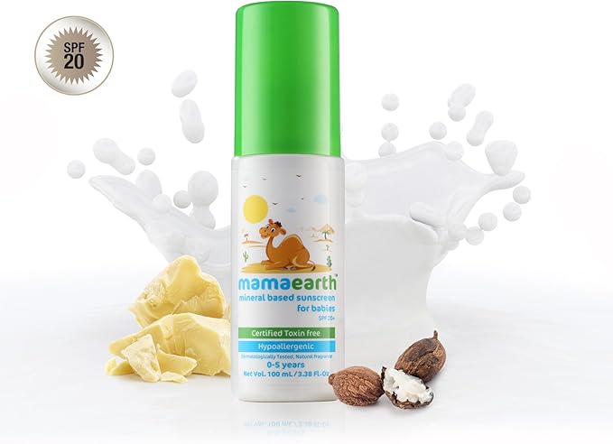 Mamaearth Mineral-Based Baby Sunscreen SPF 20+ | With Zinc Oxide, Calendula, Shea & Cocoa Butter | Broad UV Protection for Sensitive Skin | Non-Greasy, Hypoallergenic, Toxin-Free | 100ml