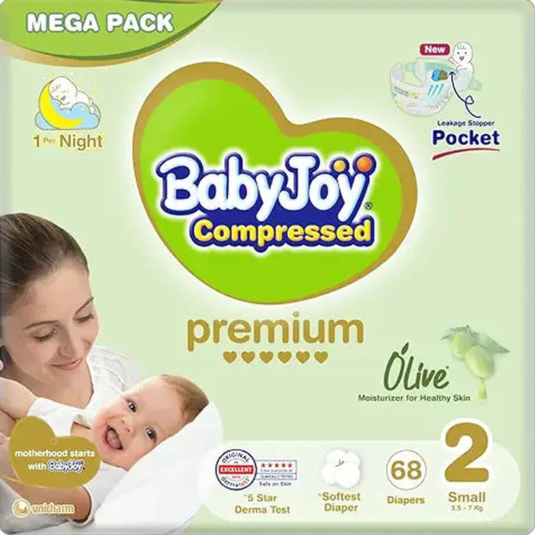 BabyJoy Olive Oil, Size 2, Small, 3.5-7 kg, Mega Pack, 68 Diapers
