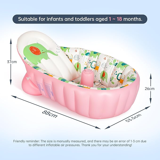 Inflatable Baby Bathtub - Portable Toddler Tub for Shower, Travel-Friendly, Easy to Deflate and Fold, Non-Slip, Thick Cushion for Safety, Ideal for 6-24 Months