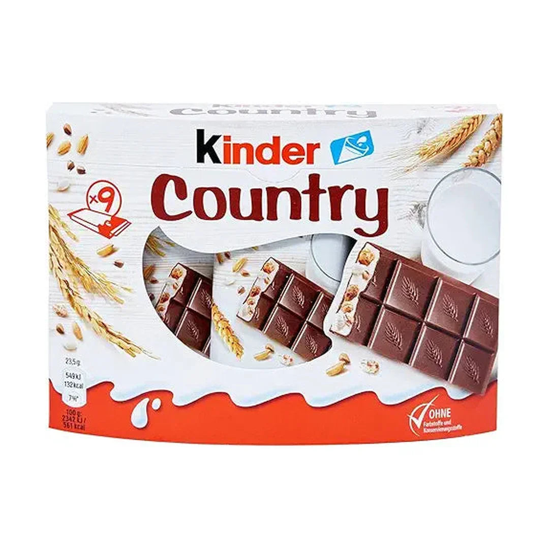 Kinder Country Chocolate Coated Wafer, Pack of 9 pieces, 211.50 grams