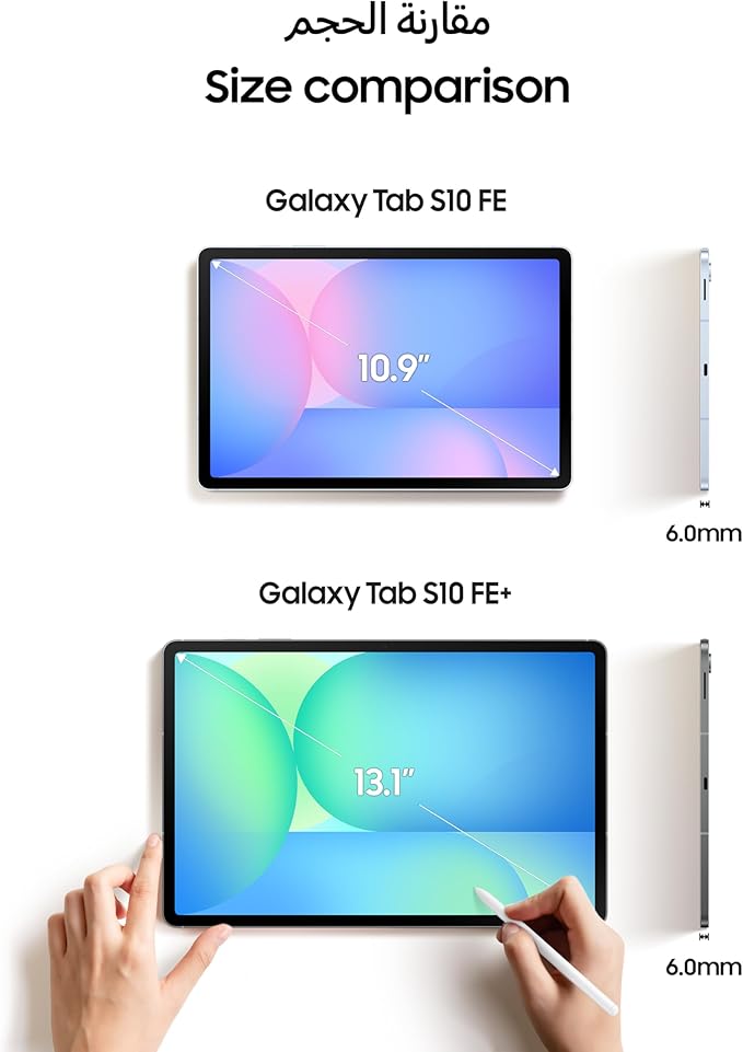 Samsung Galaxy Tab S10 FE, WIFI Android Tablet, 12GB RAM, 256GB Storage, 10.9” Screen, 90Hz Display, S Pen Included, IP68, Long Battery Life, Gray (KSA Version)
