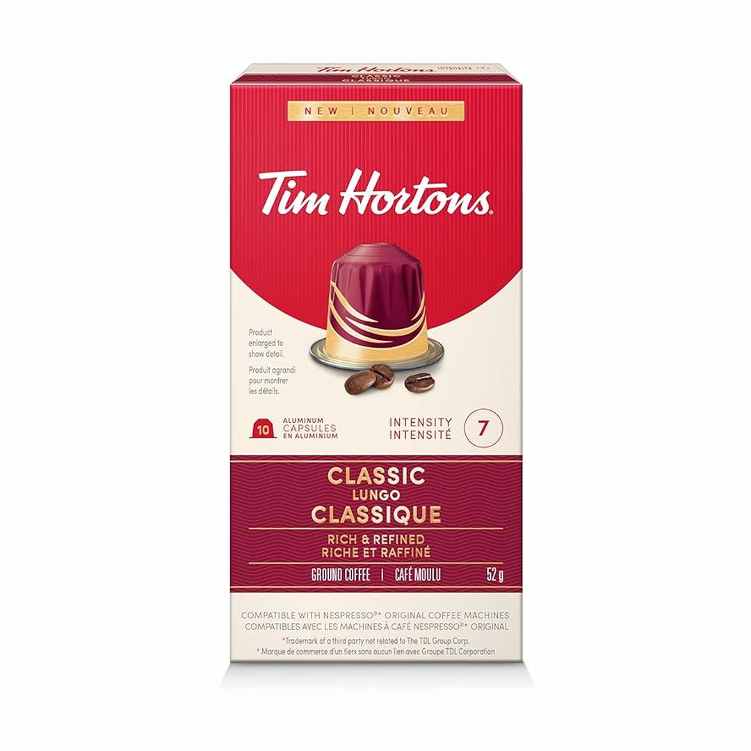 Tim Hortons Classic Lungo Capsules, Nespresso Original Line Compatible Capsules, 10 Count