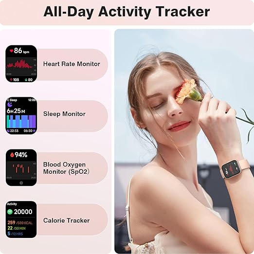 Fitpolo Smart Watch for Women Android & iPhone, Alexa Built-in [1.8" HD Screen] IP68 Waterproof Fitness Watch with Bluetooth Call (Answer/Make), Heart Rate/Sleep/SpO2 Monitor, 105 Sports Trackers