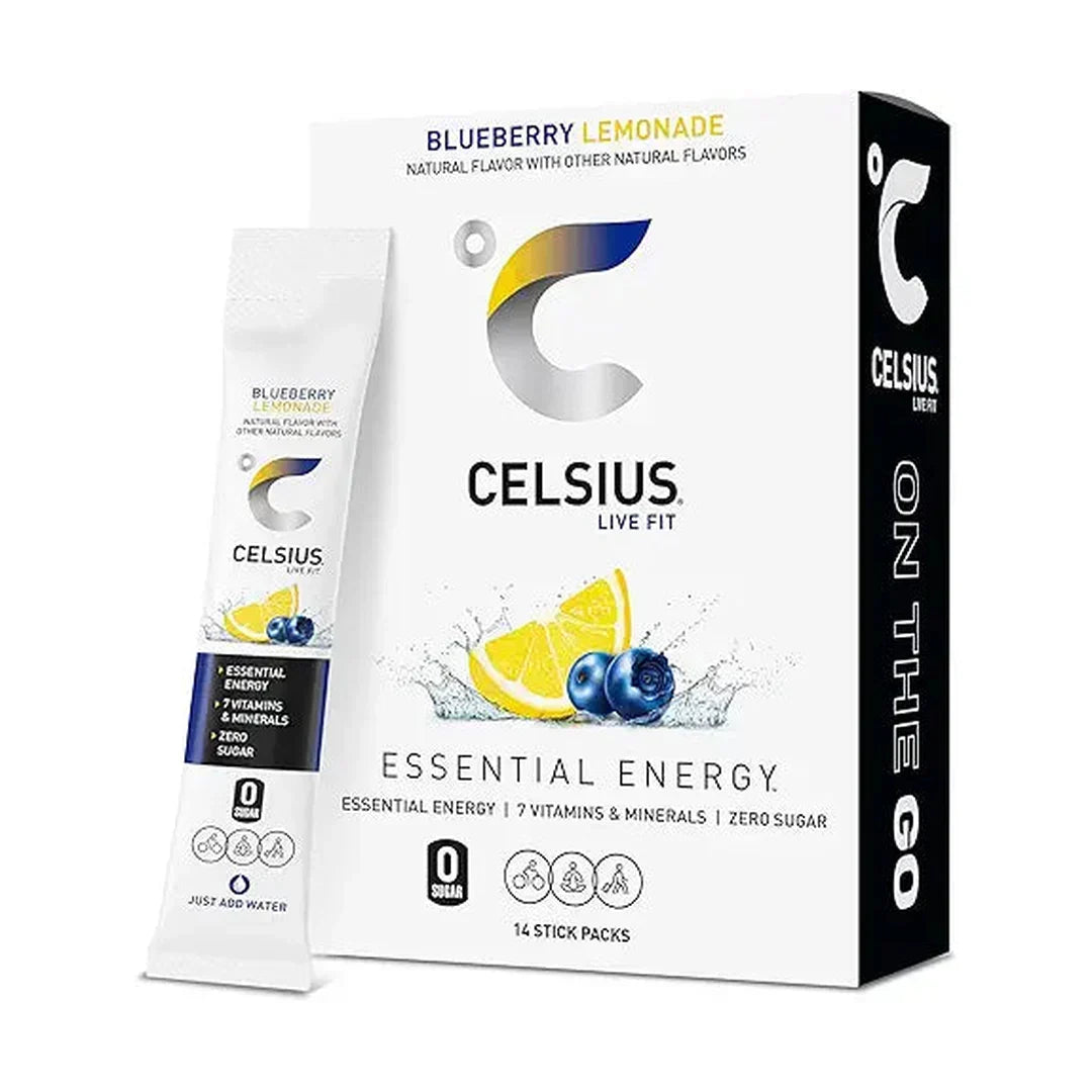 CELSIUS On-the-Go Essential Energy Drink Mix, Blueberry Lemonade (14 Stick Pack)