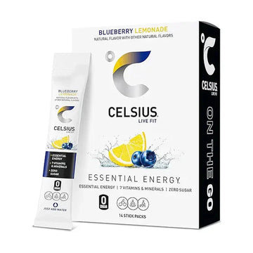 CELSIUS On-the-Go Essential Energy Drink Mix, Blueberry Lemonade (14 Stick Pack)