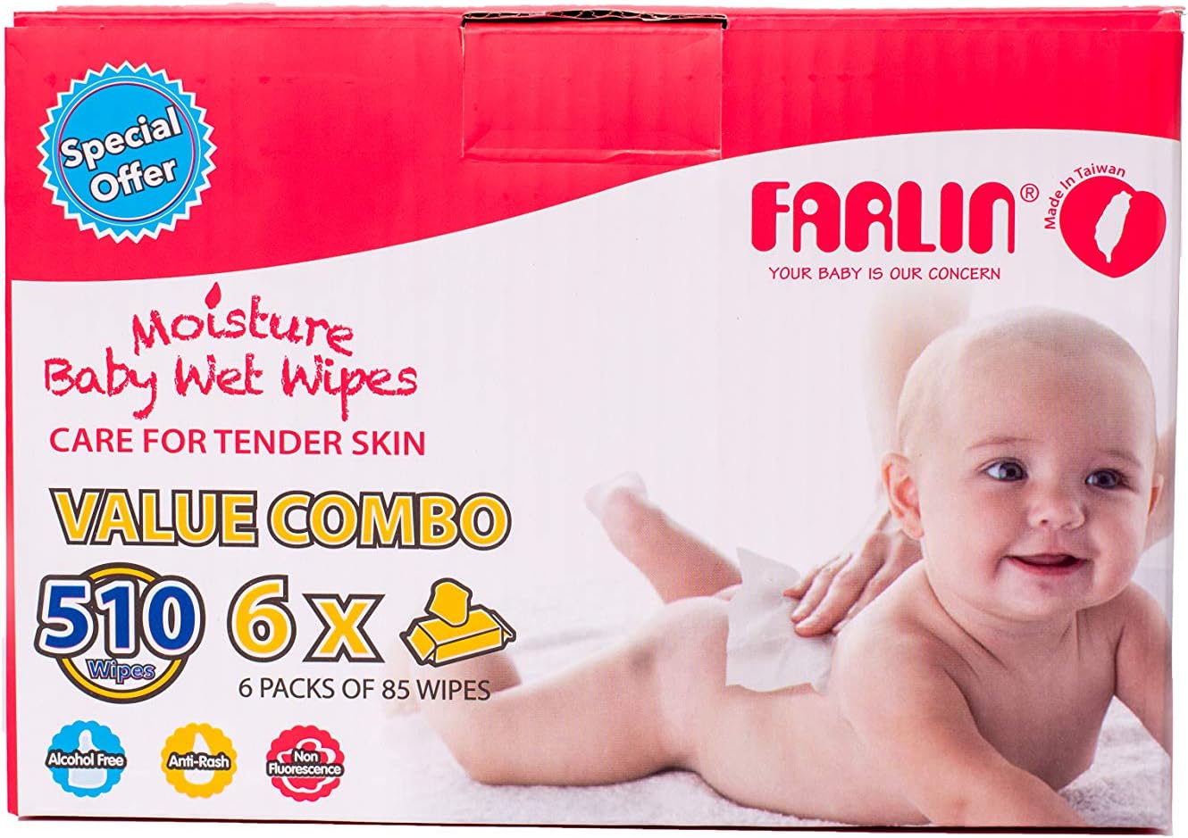 Farlin Anti-rash, 510 Wet Wipes (6 Packs*85)