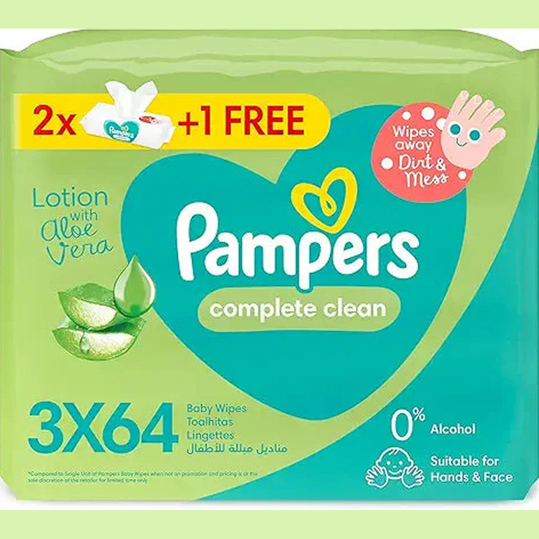 Pampers Baby Wet Wipes, Complete Clean, 3 Packs x64, 192 Wipes