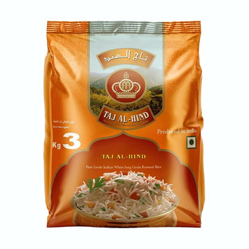 Taj Al Hind First Grade Indian Long Grain White Basmati Rice 3 kg