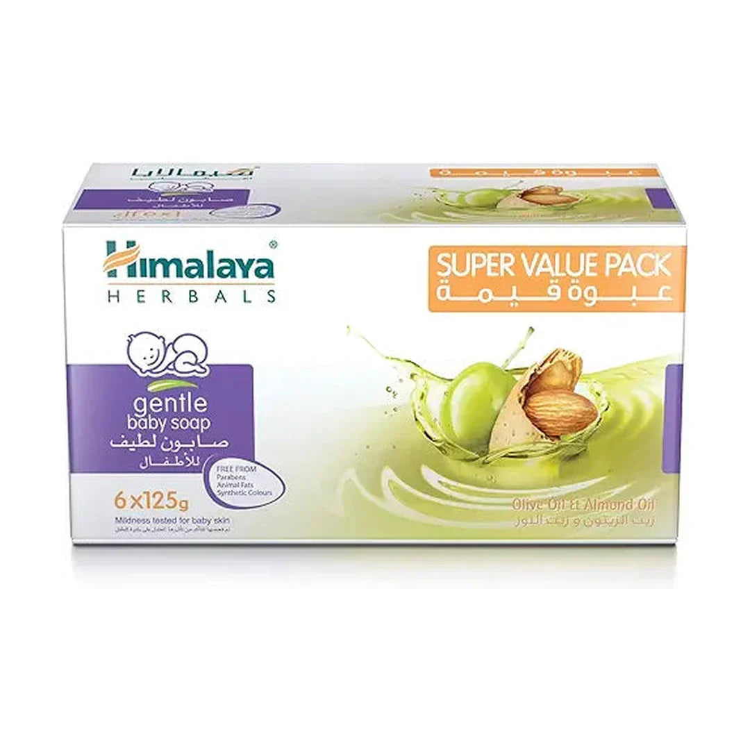 Himalaya Gentle Baby Soap, 6 x 125g | No Parabens, Phthalates or Synthetic Colors | With Cold-Pressed Olive & Almond Oil | Softens, Nourishes & Gently Cleanses Baby’s Delicate Skin