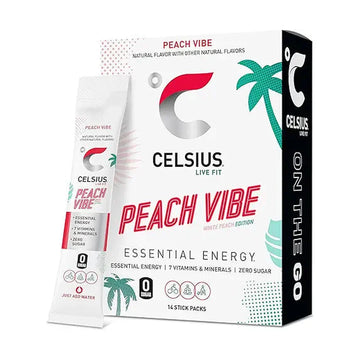 CELSIUS® On-the-Go Powder Sticks Peach Vibe, Essential Energy 2.6 Oz (14 Sticks per Pack)