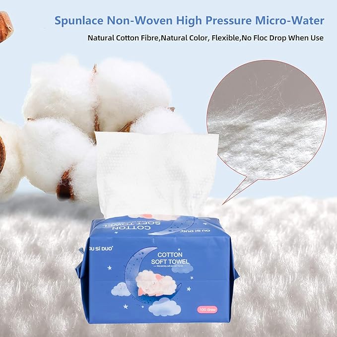 Dry Baby Wipes, Made of 100% cotton, Chemical-free Unscented, Ultra Absorbent Cotton, 600 count (pack of 6)