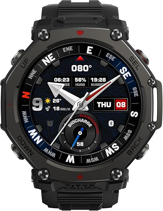 Amazfit T-Rex 3 Pro Outdoor Smart Watch 48mm Sapphire AMOLED Display, Ti Bezel, Dual Band GPS, Offline Maps, 25 Days Battery, Built-in Flashlight, 10 ATM, 180+ Sports Mode for Android & iPhone, Black