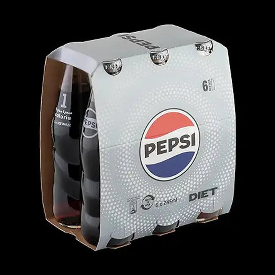 Pepsi Carbonated Soft Drink, Glass, 6 x 245 ml