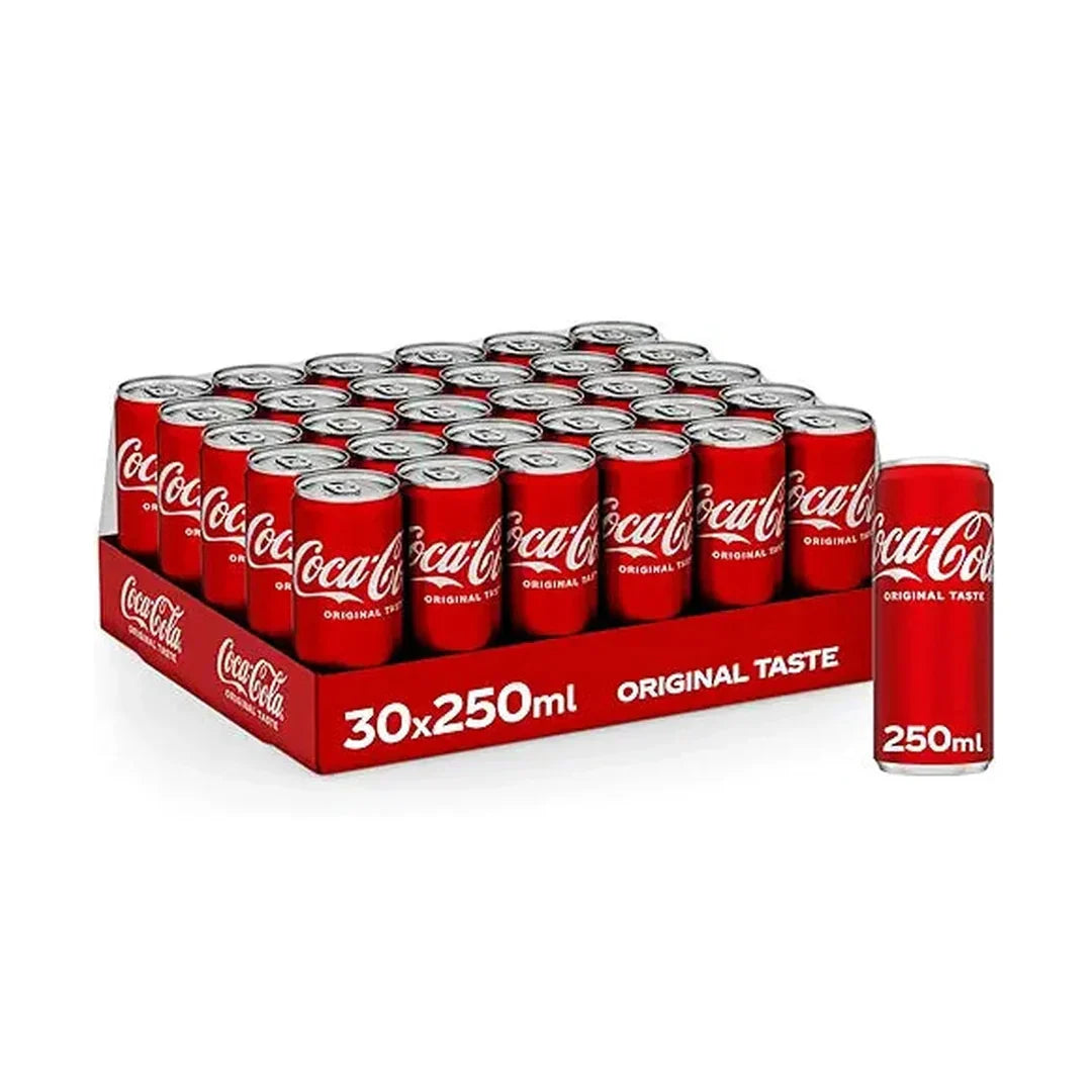 Coca-Cola Original Taste, Pack of 30 x 250 ml, Refreshing Carbonated Drinks, Serve Cola Iced Drink for Maximum Freshness