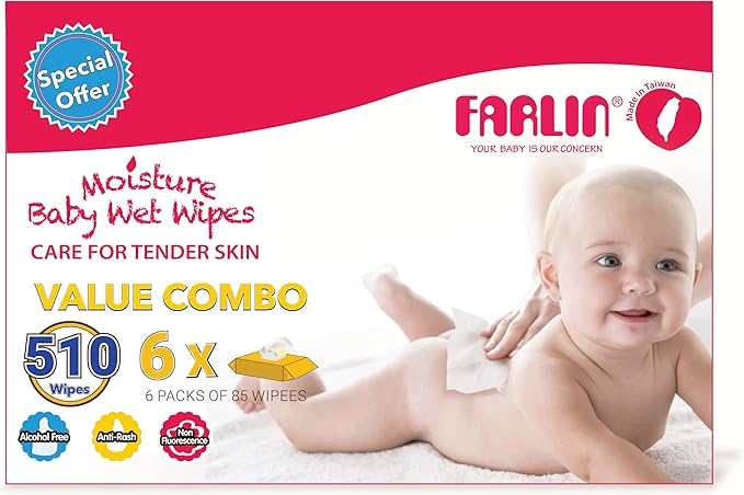 Farlin Anti-rash, 510 Wet Wipes (6 Packs*85)
