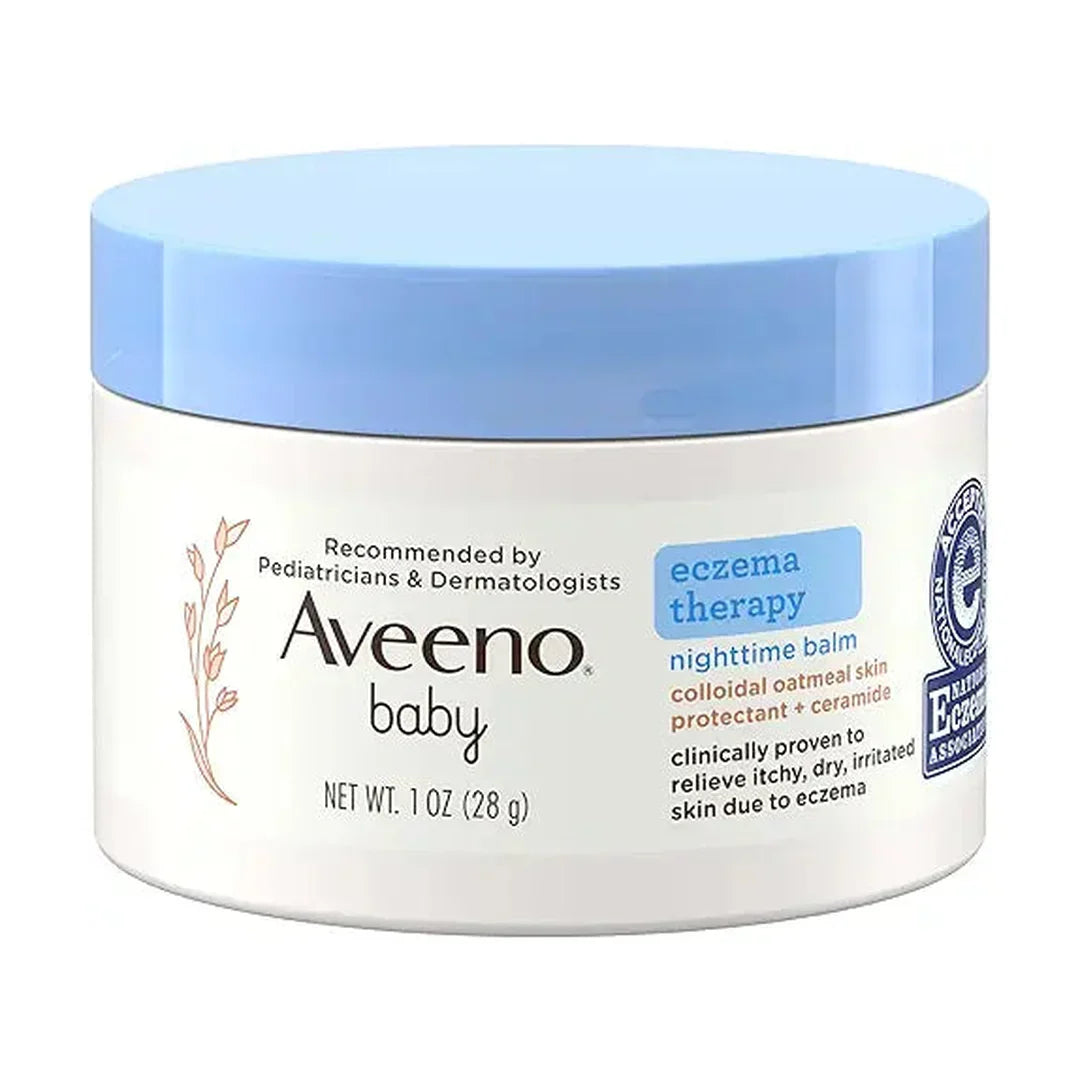 Aveeno Baby Eczema Therapy Nighttime Moisturizing Balm, Colloidal Oatmeal & Ceramide, Soothes & Relieves Dry, Itchy Skin from Eczema, Hypoallergenic, Fragrance-Free, Travel Size, 1 oz