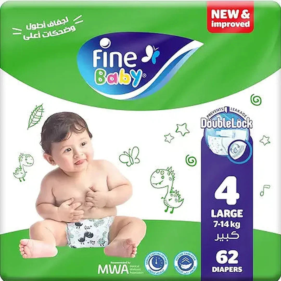Fine Baby, Size 4, Large, 7–14 kg, 62 Diapers