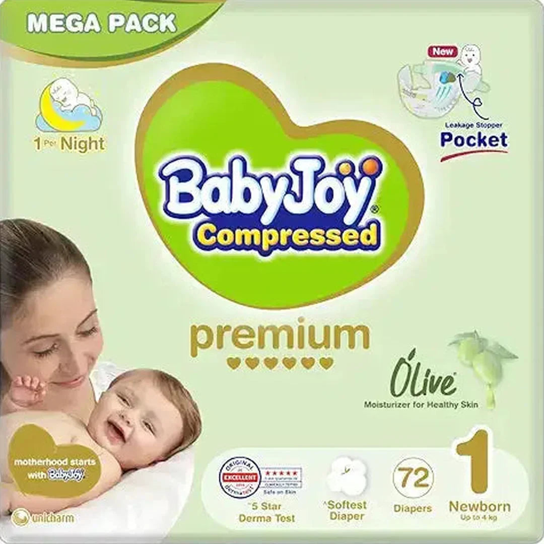 BabyJoy Olive Oil, Size 1, Newborn, 0-4 kg, Mega Pack, 72 Diapers