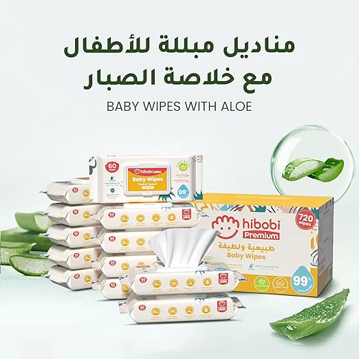 hibobi Baby Wipes - 99% Water Ultra-Mild Cleansing Baby Refresh Wipes, 720 Count(12 Packs)