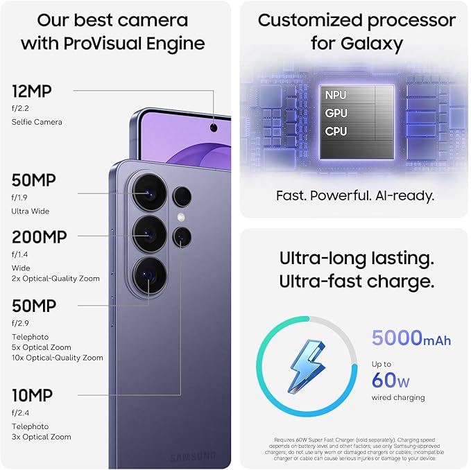 Samsung Galaxy S26 Ultra Violet, 256GB Storage, AI Phone, 12GB RAM, Customized AP, Built-in Privacy Display, Photo Assist, 200MP Camera, 5000mAh Battery (KSA version)