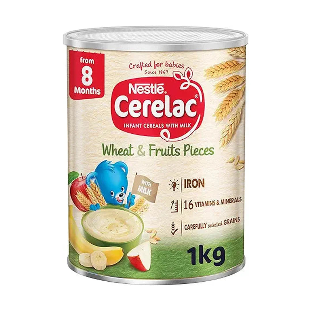 Nestle Cerelac Wheat And Fruit Pieces Baby Cereal Food, From 8 Months, Tin 1Kg