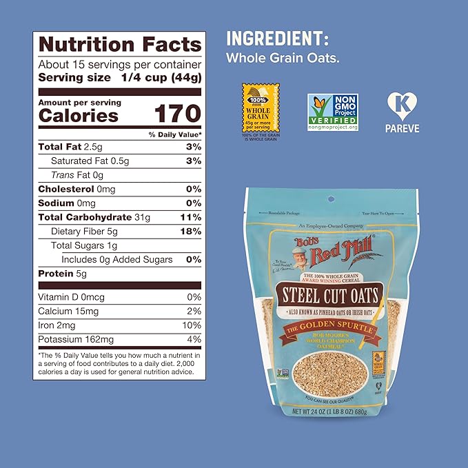 Bob's Red Mill, Steel Cut Oats, Whole Grain, 24 oz (680 g)