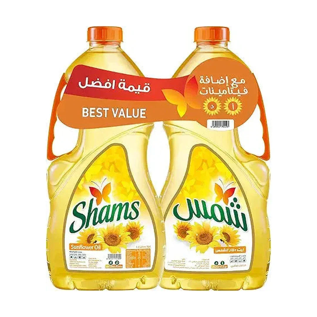 Shams Sunflower Oil, 2 X 1.5 Ltr, Yellow