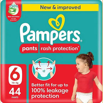 Pampers Rash Protection, Size 6, 16+ kg, Giant Pack, 44 Diaper Pants