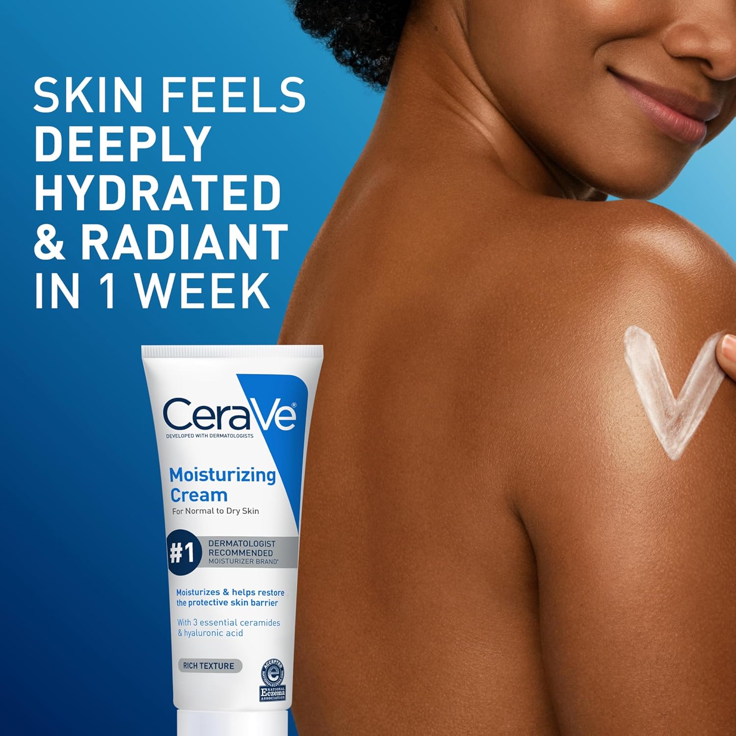 CeraVe Moisturizing Cream, Body and Face Moisturizer for Dry Skin, Body Cream with Hyaluronic Acid and Ceramides, 19 Ounce