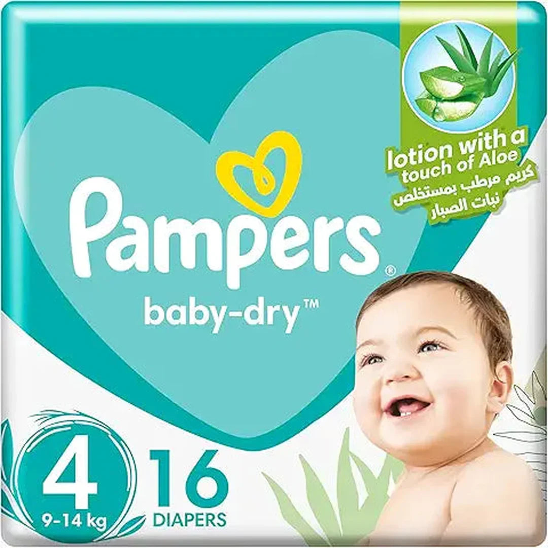 Pampers Aloe Vera, Size 4, Maxi, 9-14kg, Carry Pack, 16 Taped Diapers