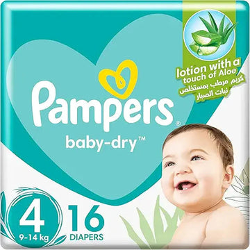 Pampers Aloe Vera, Size 4, Maxi, 9-14kg, Carry Pack, 16 Taped Diapers