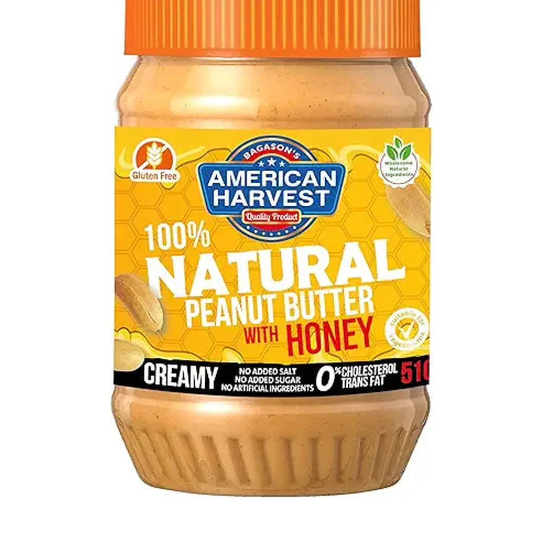 American Harvest All Natural Peanut Butter Creamy With Honey 510gm | No Added Sugar/Sweetener | No Added Salt