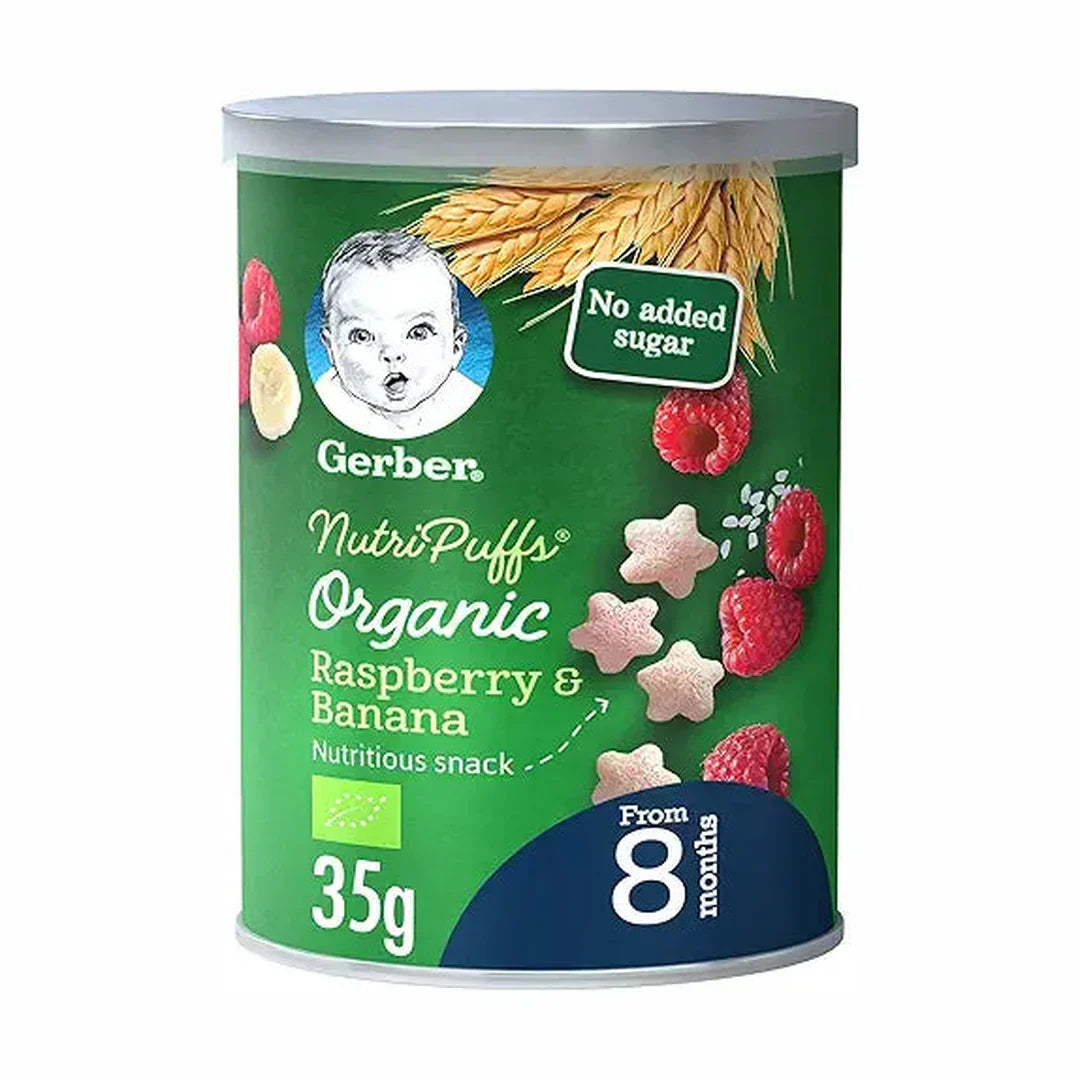 Nestle Gerber Organic Nutripuffs Raspberry & Banana, Baby Food, Tin, 35g