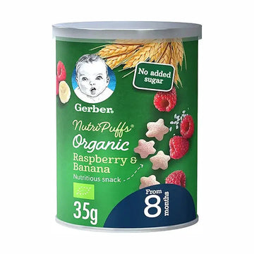 Nestle Gerber Organic Nutripuffs Raspberry & Banana, Baby Food, Tin, 35g