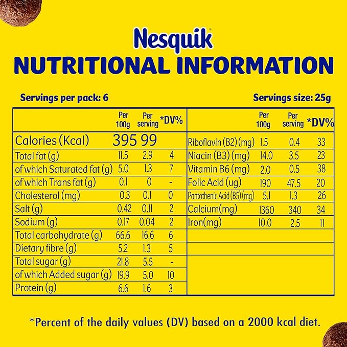 Nestle Nesquik Chocolate Breakfast Cereal Bar 25g (6 Pieces)